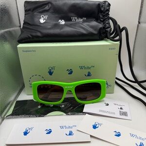 Off-White Neon Green Rectangular Sunglasses with Brown Lenses